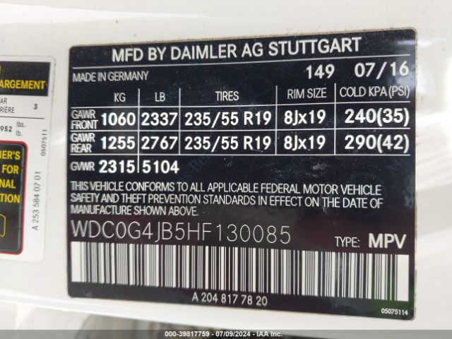 WDC0G4JB5HF130085 Mercedes-Benz GLC 300