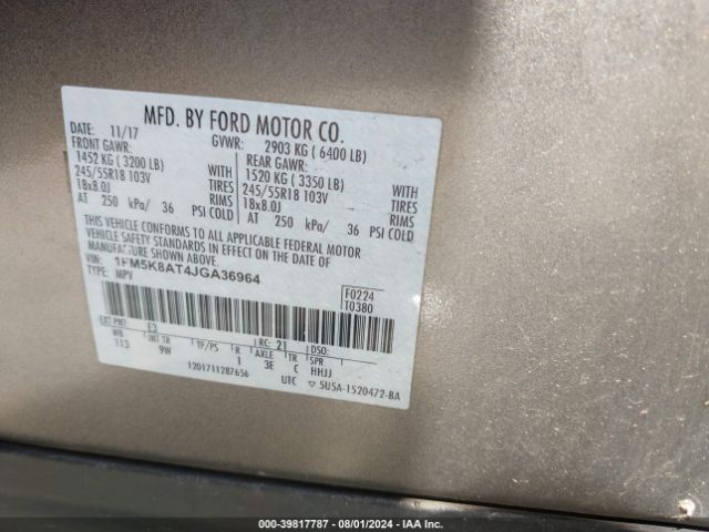 1FM5K8AT4JGA36964 Ford Police Interceptor Utility