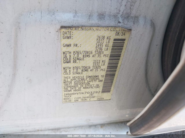 Nissan Frontier Sv 2015 1N6AD0FV7FN703292 Image 9