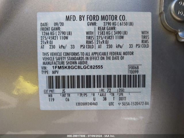 1FM5K8GC8LGC82555 Ford Explorer St