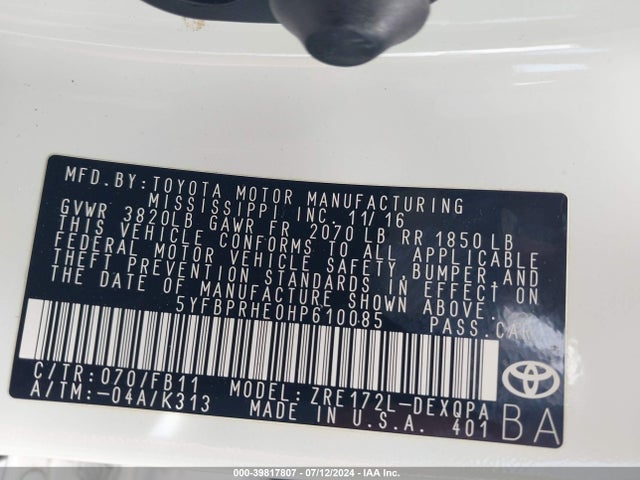 Toyota Corolla Le Eco 2017 5YFBPRHE0HP610085 Image 9