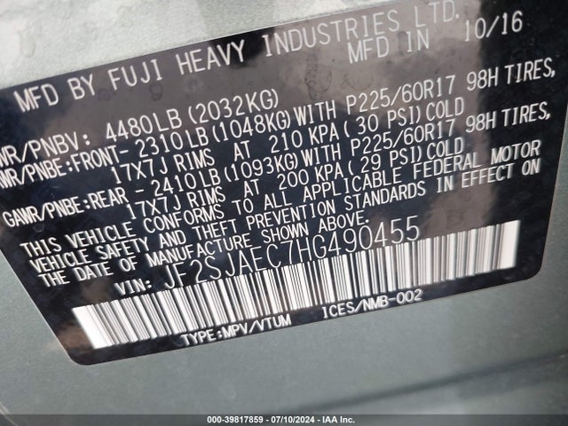 Subaru Forester 2.5i Premium 2017 JF2SJAEC7HG490455 Image 9