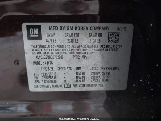 KL4CJGSB0GB752209 Buick Encore Leather
