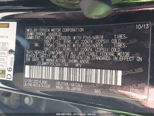 JTJBM7FX5E5067744 Lexus 460