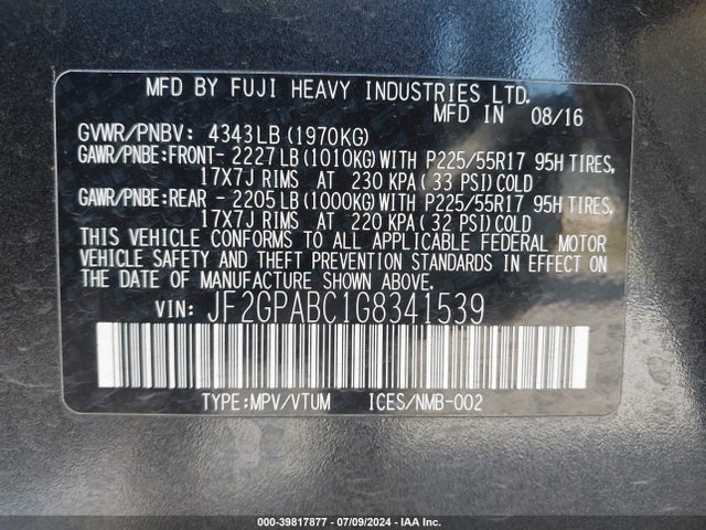 Subaru Crosstrek 2.0i Premium 2016 JF2GPABC1G8341539 Image 9