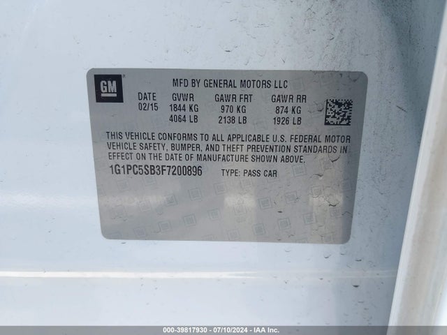 Chevrolet Cruze 1lt Auto 2015 1G1PC5SB3F7200896 Image 9