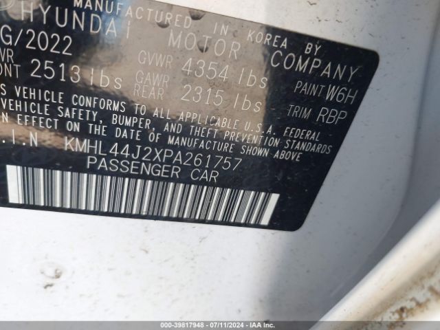 KMHL44J2XPA261757 Hyundai Sonata Sel Plus