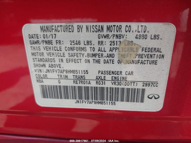 JN1FV7AP9HM851155 Infiniti Q50 3.0t Red Sport 400