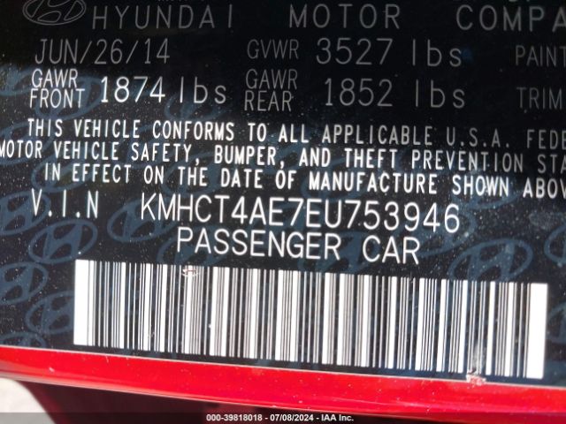 KMHCT4AE7EU753946 Hyundai ACCENT GLS