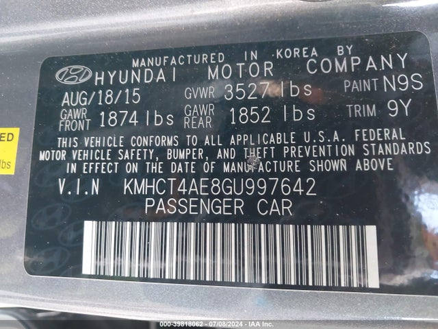 Hyundai ACCENT SE 2016 KMHCT4AE8GU997642 Image 9