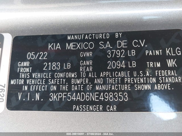 KIA Forte Gt-line 2022 3KPF54AD6NE498353 Image 9