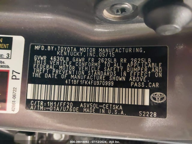 Toyota CAMRY SE 2015 4T1BF1FK4FU970999 Image 9
