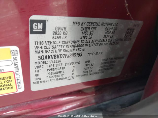 5GAKVBKD7FJ335153 Buick Enclave Leather