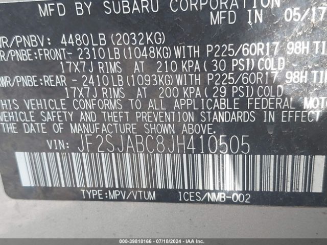 JF2SJABC8JH410505 Subaru Forester 2.5i