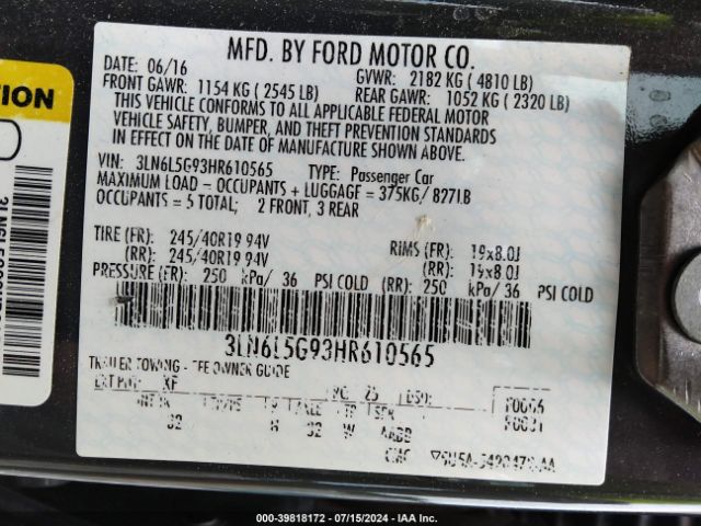 3LN6L5G93HR610565 Lincoln Mkz Black Label