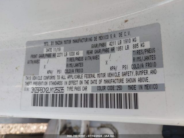 3MZBPBCM2LM125935 Mazda Mazda3 Select Package