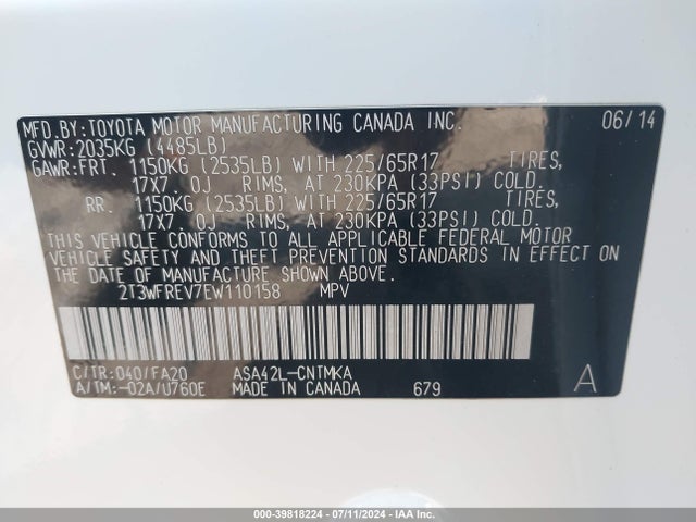 Toyota Rav4 Xle 2014 2T3WFREV7EW110158 Image 9