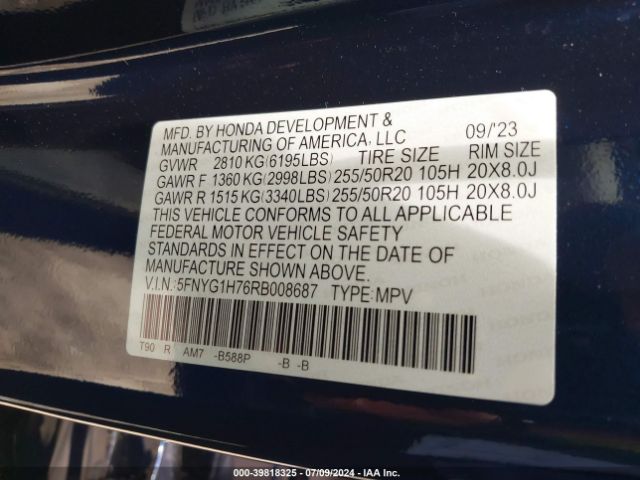 5FNYG1H76RB008687 Honda Pilot Awd Touring