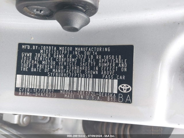 Toyota Corolla S/s Plus/s Premium 2015 5YFBURHE7FP190198 Image 9