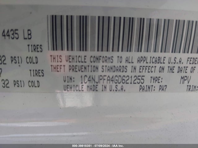 1C4NJPFA4GD621255 Jeep Patriot High Altitude Edition