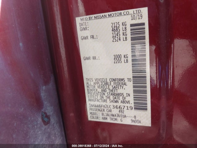 Nissan Maxima Platinum Xtronic Cvt 2020 1N4AA6FV2LC366719 Image 9