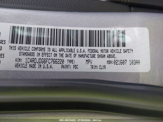 1C4RDJDG6FC766220 Dodge DURANGO LIMITED