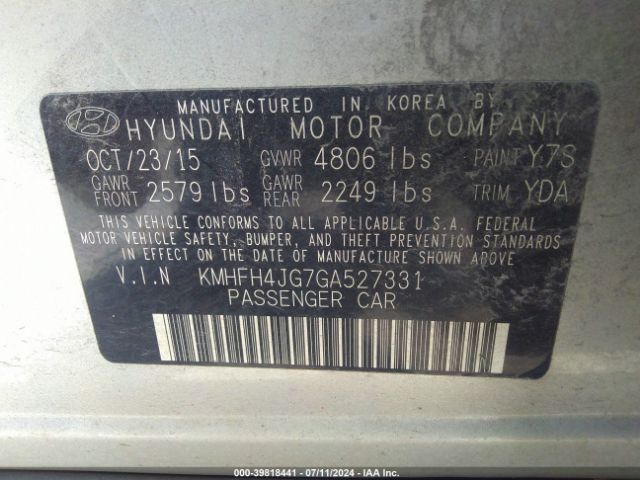 KMHFH4JG7GA527331 Hyundai Azera Limited