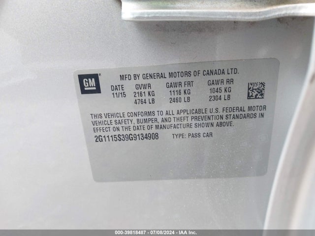 Chevrolet Impala 2lt 2016 2G1115S39G9134908 Image 9