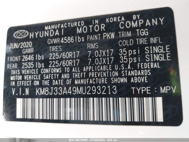 KM8J33A49MU293213 Hyundai Tucson Value