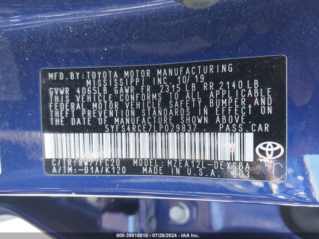 Toyota COROLLA SE 2020 5YFS4RCE7LP029837 Image 9