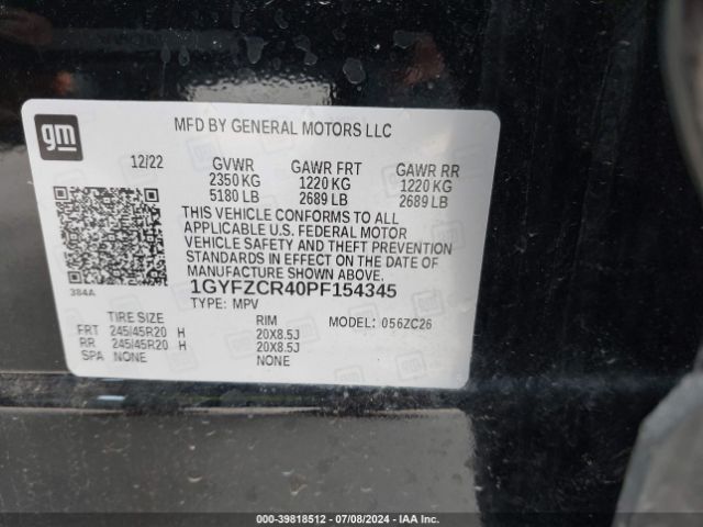 1GYFZCR40PF154345 Cadillac Xt4 Fwd Premium Luxury