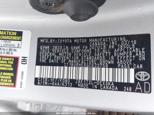 Toyota Corolla S Plus 2016 2T1BURHE6GC632759 Image 9