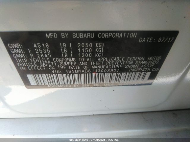 4S3BNAB61J3003927 Subaru Legacy 2.5i