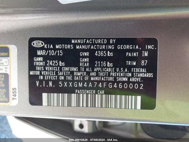 KIA Optima Lx 2015 5XXGM4A74FG460002 Image 9