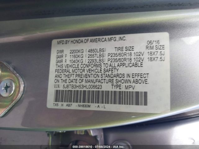 5J8TB3H53HL006623 Acura Rdx Technology   Acurawatch Plus Packages/w/technology Package
