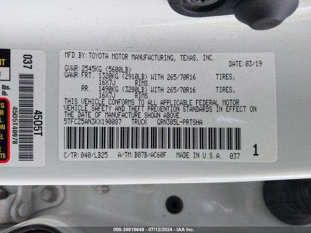 Toyota Tacoma Trd Pro 2019 5TFCZ5AN3KX190087 Image 9