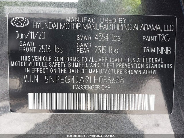 5NPEG4JA9LH056638 Hyundai SONATA SE