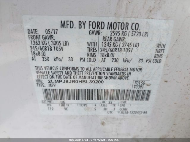 2LMPJ8JR0HBL39200 Lincoln Mkx Premiere