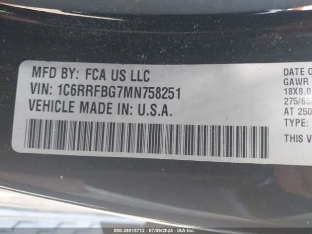 1C6RRFBG7MN758251 RAM 1500 Big Horn Quad Cab 4x4 6'4 Box