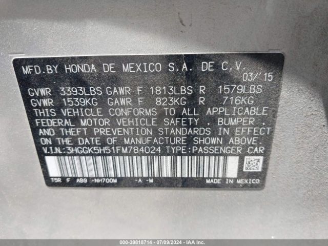 3HGGK5H51FM784024 Honda FIT LX