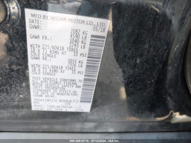 5N1AT2MT2JC806672 Nissan Rogue Sl