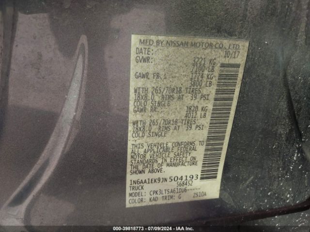 1N6AA1EK9JN504193 Nissan TITAN SV