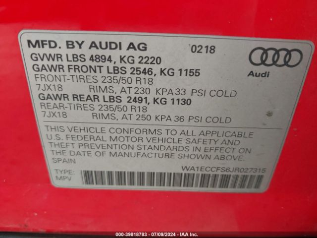 2018 AUDI Q3 WA1ECCFS6JR027315 Photo 8