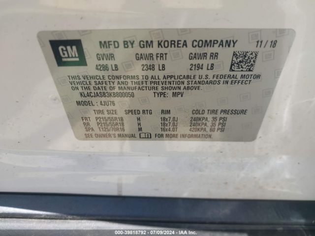 KL4CJASB3KB800050 Buick Encore Fwd Preferred