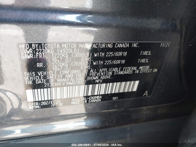 2T3E6RFV1MW028077 Toyota Rav4 Hybrid Xse