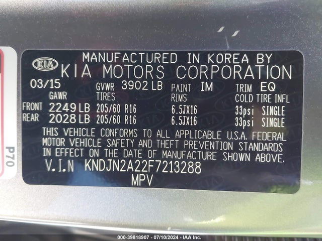 KIA Soul 2015 KNDJN2A22F7213288 Image 9