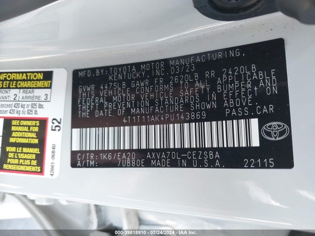 Toyota CAMRY SE 2023 4T1T11AK4PU143869 Image 9
