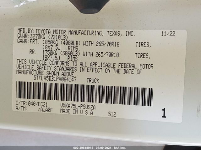 5TFLA5DB1PX064147 Toyota Tundra Sr5