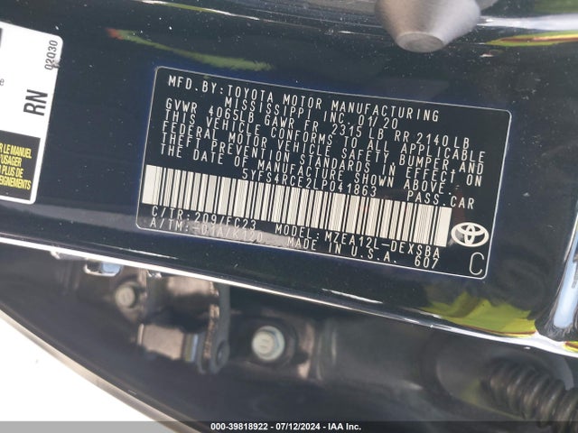 Toyota COROLLA SE 2020 5YFS4RCE2LP041863 Image 9