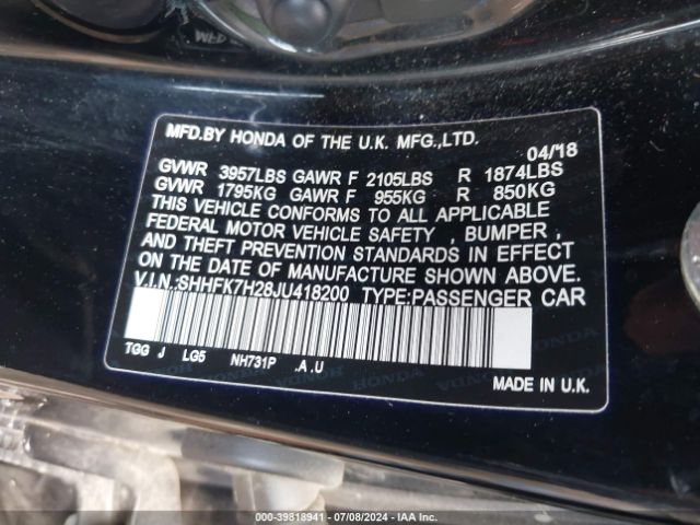 SHHFK7H28JU418200 Honda Civic Lx